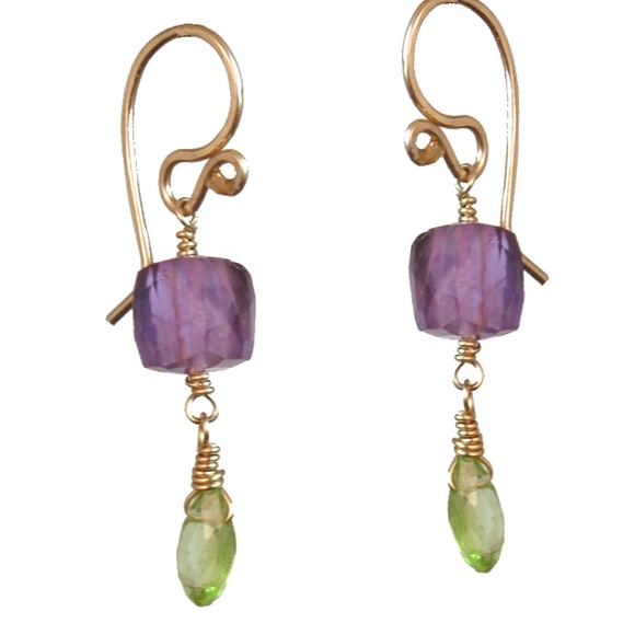 Calico Juno Jewelry Jewelry - 14k Rose Gold Fill Amethyst Peridot Earrings